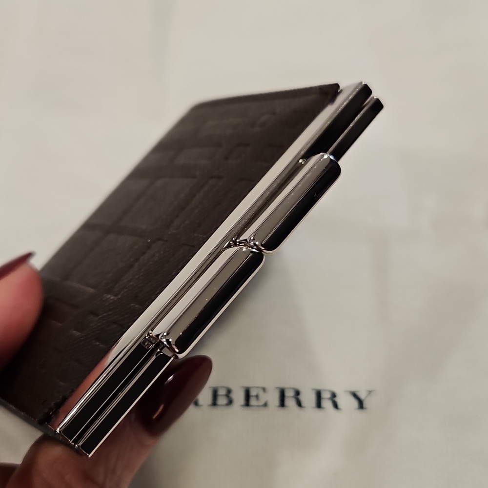 NIB Burberry Textured Brown Coin Purse Wallet Silver Kisslock Clasp | MINT - Picture 11 of 11